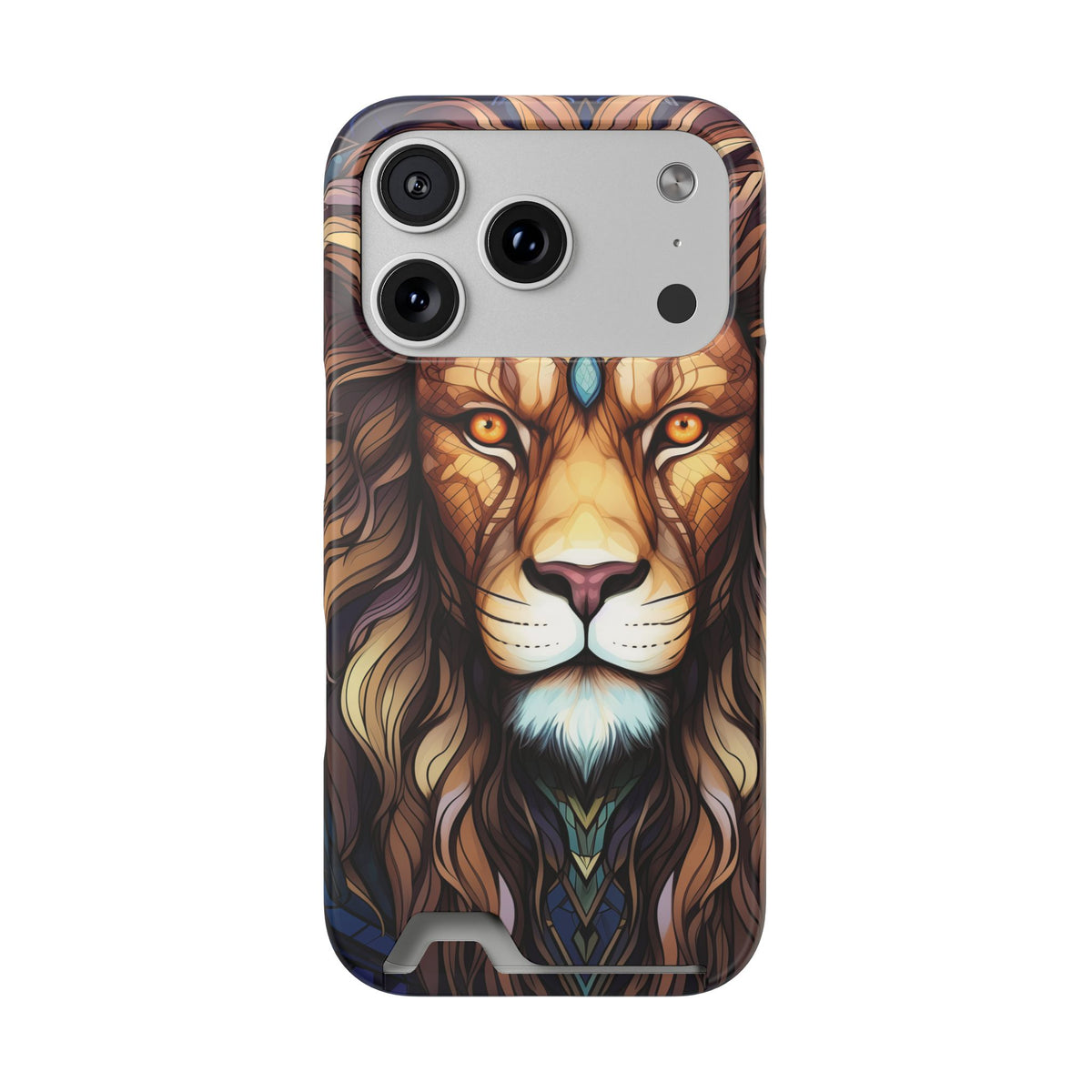 Lion Mandala Phone Case with Card Holder — Protective Wallet Cover
