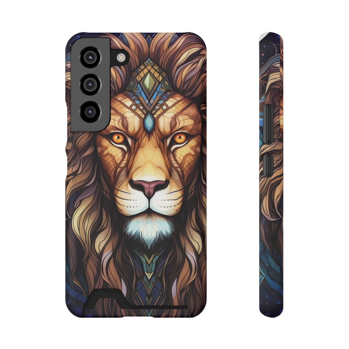 Lion Mandala Phone Case with Card Holder — Protective Wallet Cover