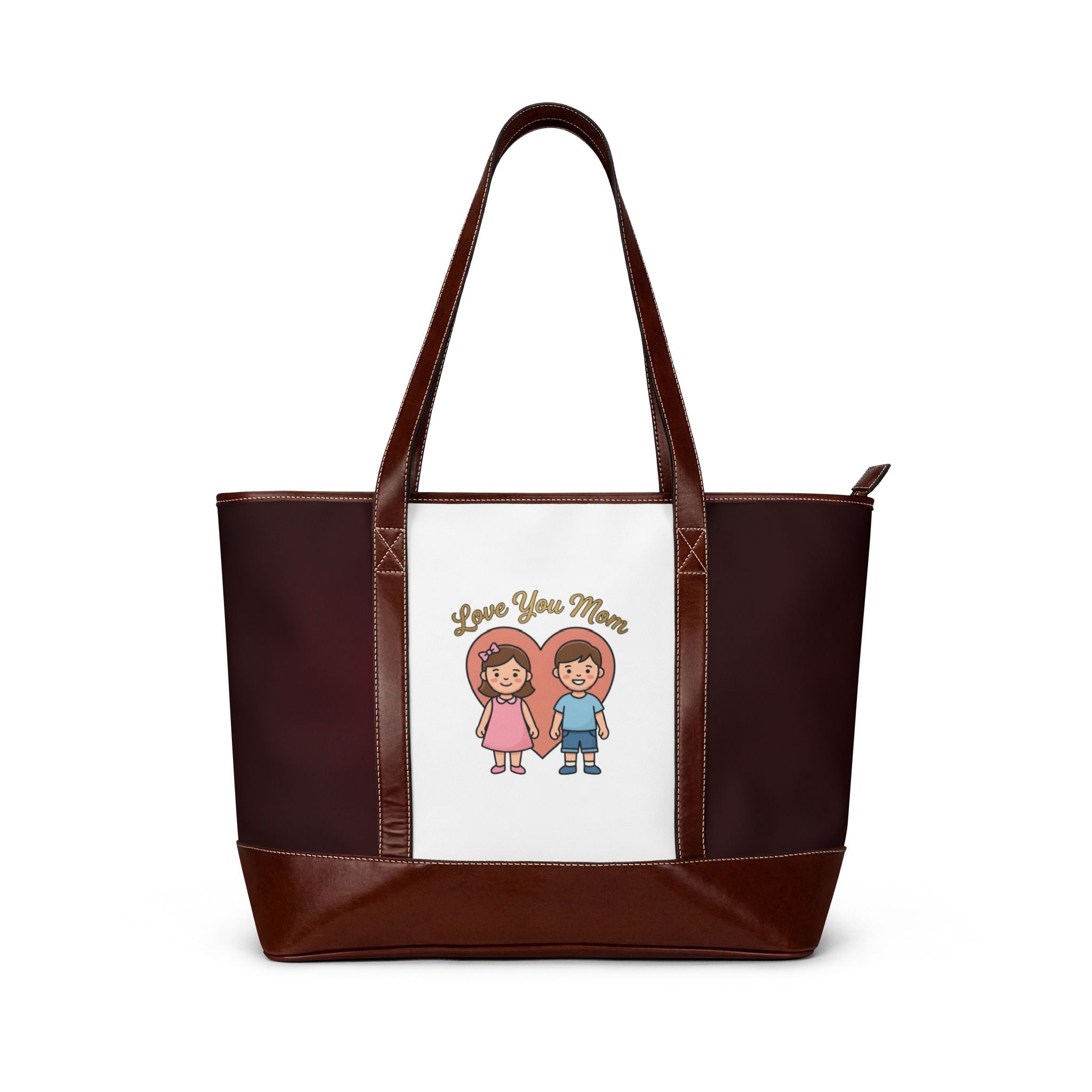 Love You Mom Illustration Handbag | Mom & Child Cartoon Tote Bag
