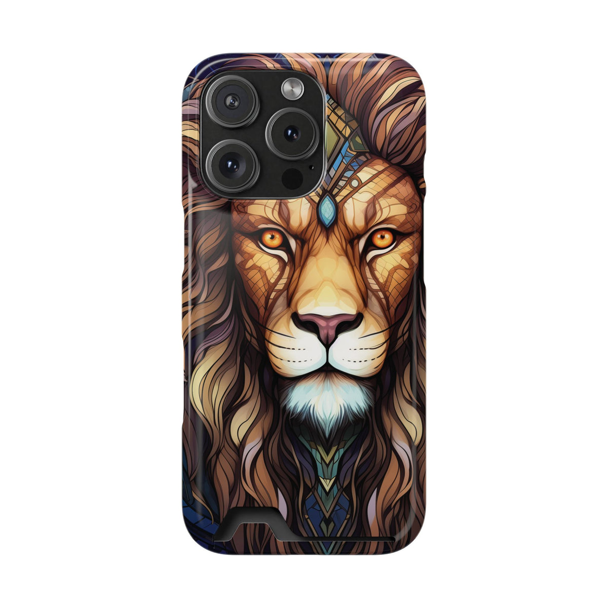 Lion Mandala Phone Case with Card Holder — Protective Wallet Cover