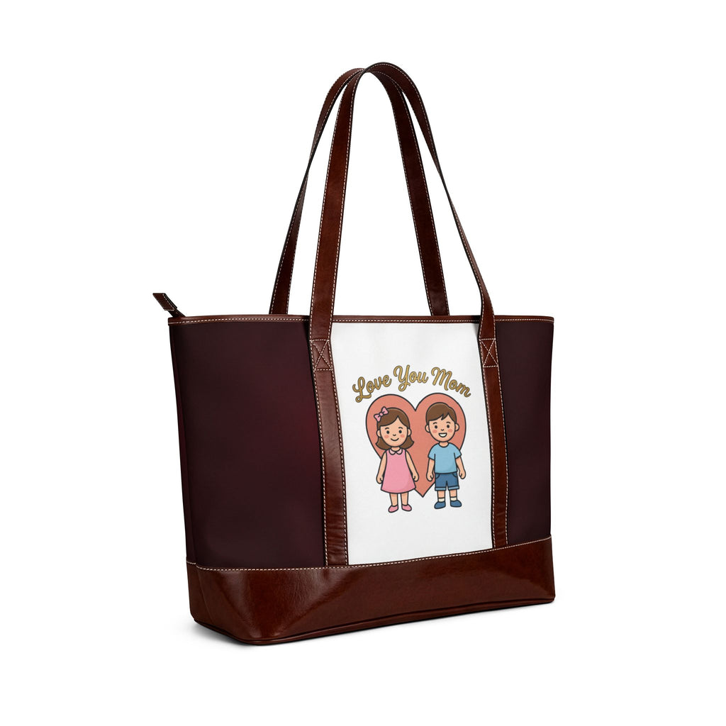 Love You Mom Illustration Handbag | Mom & Child Cartoon Tote Bag