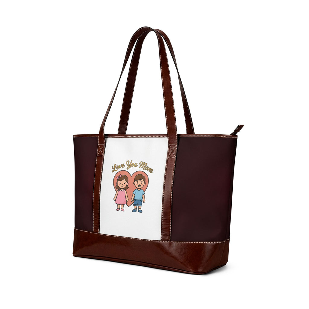 Love You Mom Illustration Handbag | Mom & Child Cartoon Tote Bag