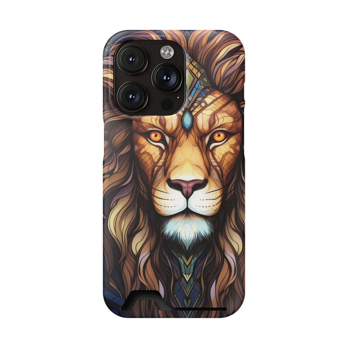 Lion Mandala Phone Case with Card Holder — Protective Wallet Cover