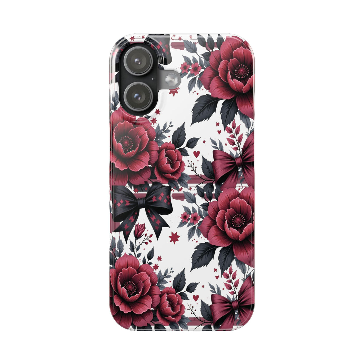 Slim Phone Case — Vintage Burgundy Rose Floral with Bows