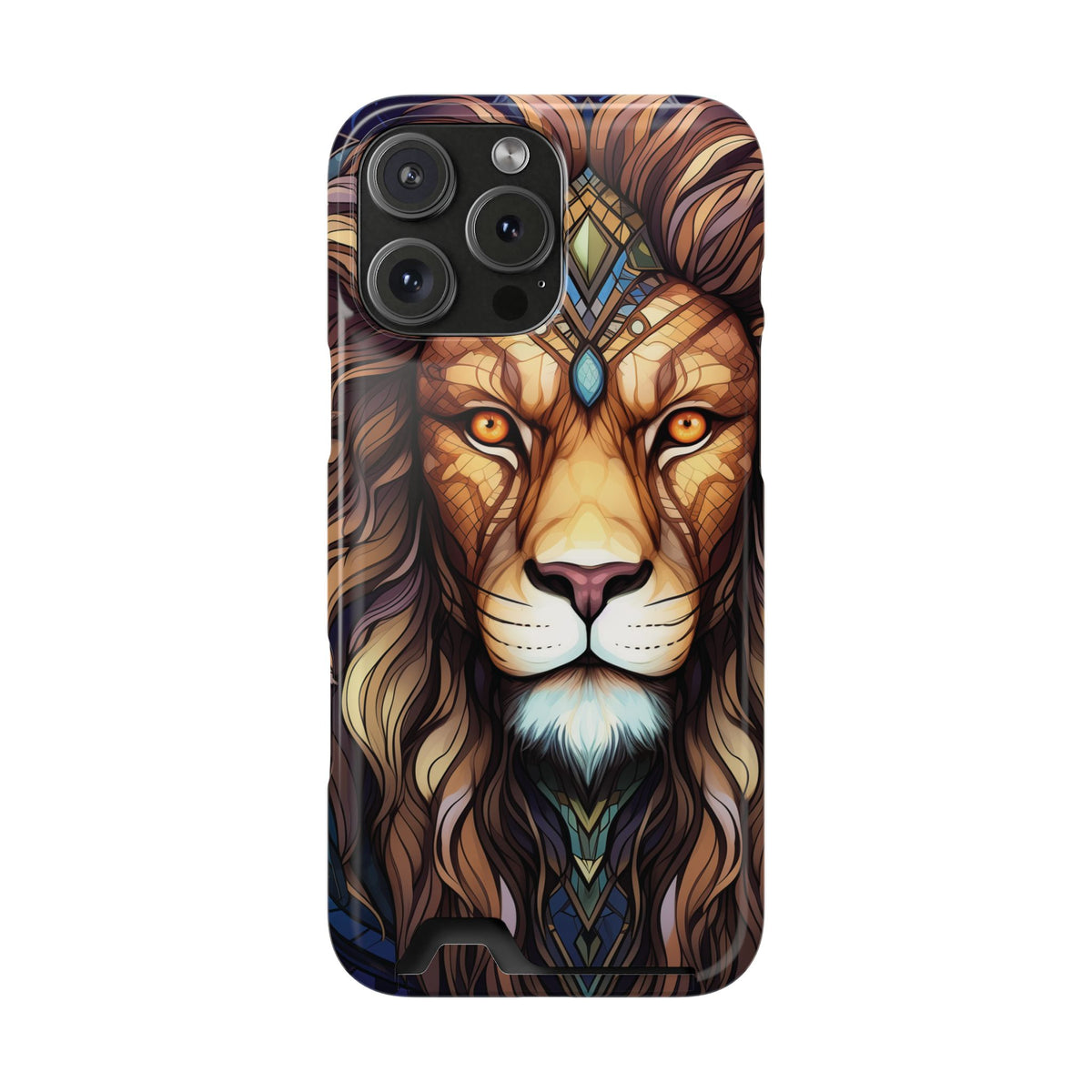 Lion Mandala Phone Case with Card Holder — Protective Wallet Cover