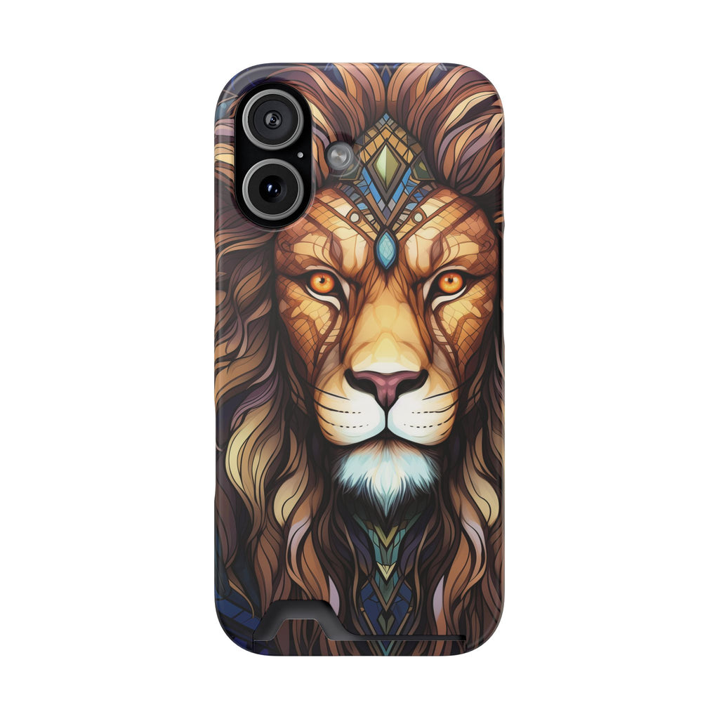Lion Mandala Phone Case with Card Holder — Protective Wallet Cover