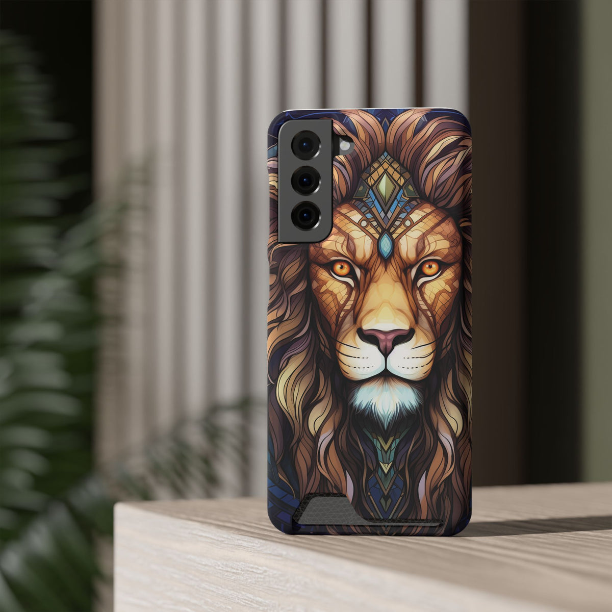 Lion Mandala Phone Case with Card Holder — Protective Wallet Cover