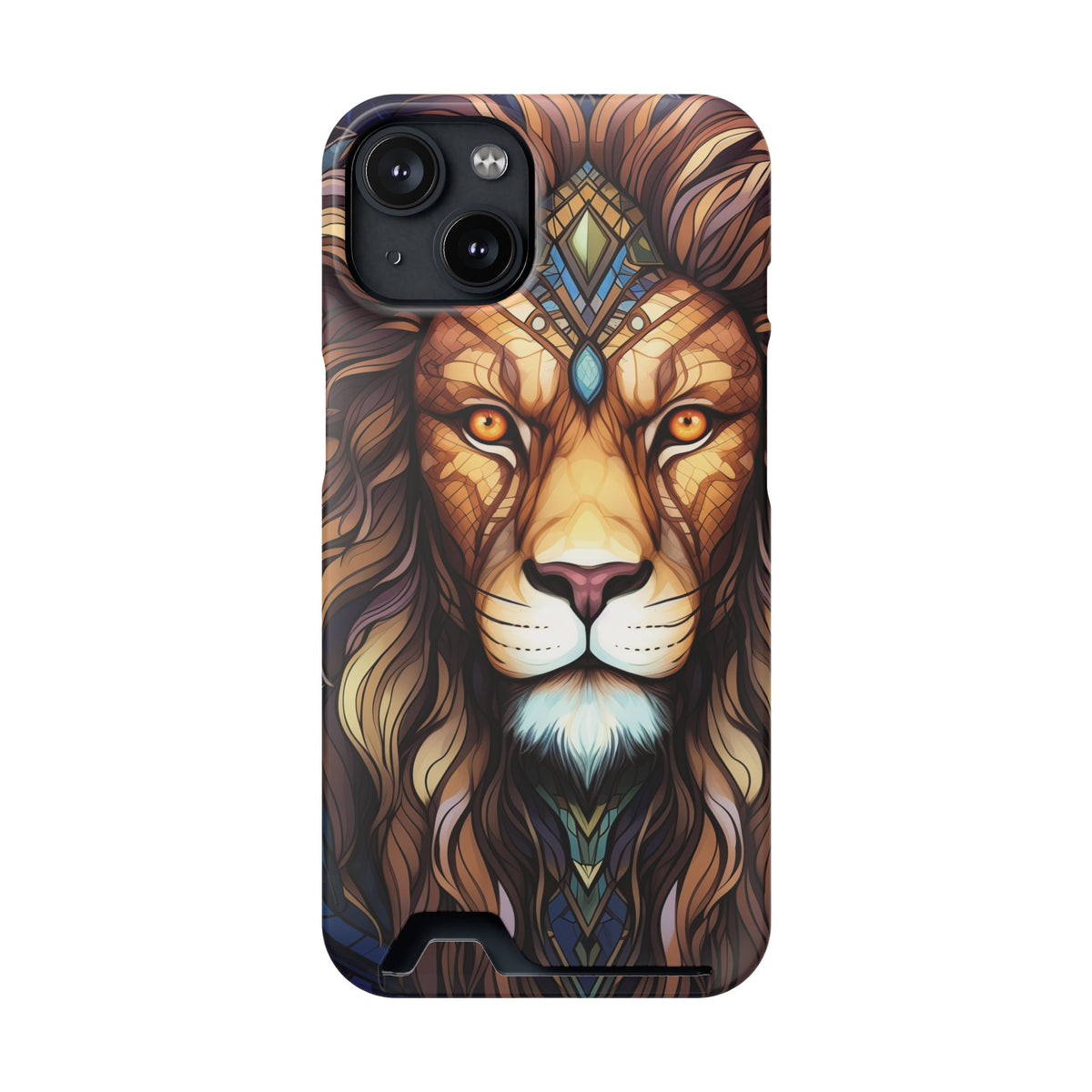 Lion Mandala Phone Case with Card Holder — Protective Wallet Cover