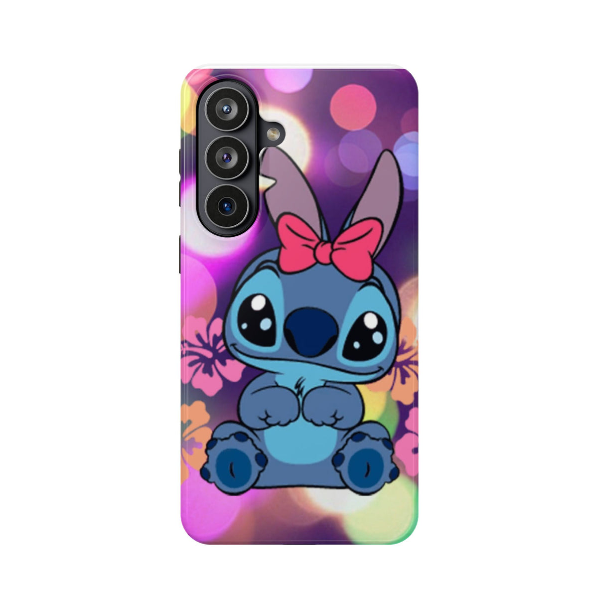 Cute Cartoon Stitch Phone Case - Magnetic Impact-Resistant Cover with Bow & Floral Bokeh Design