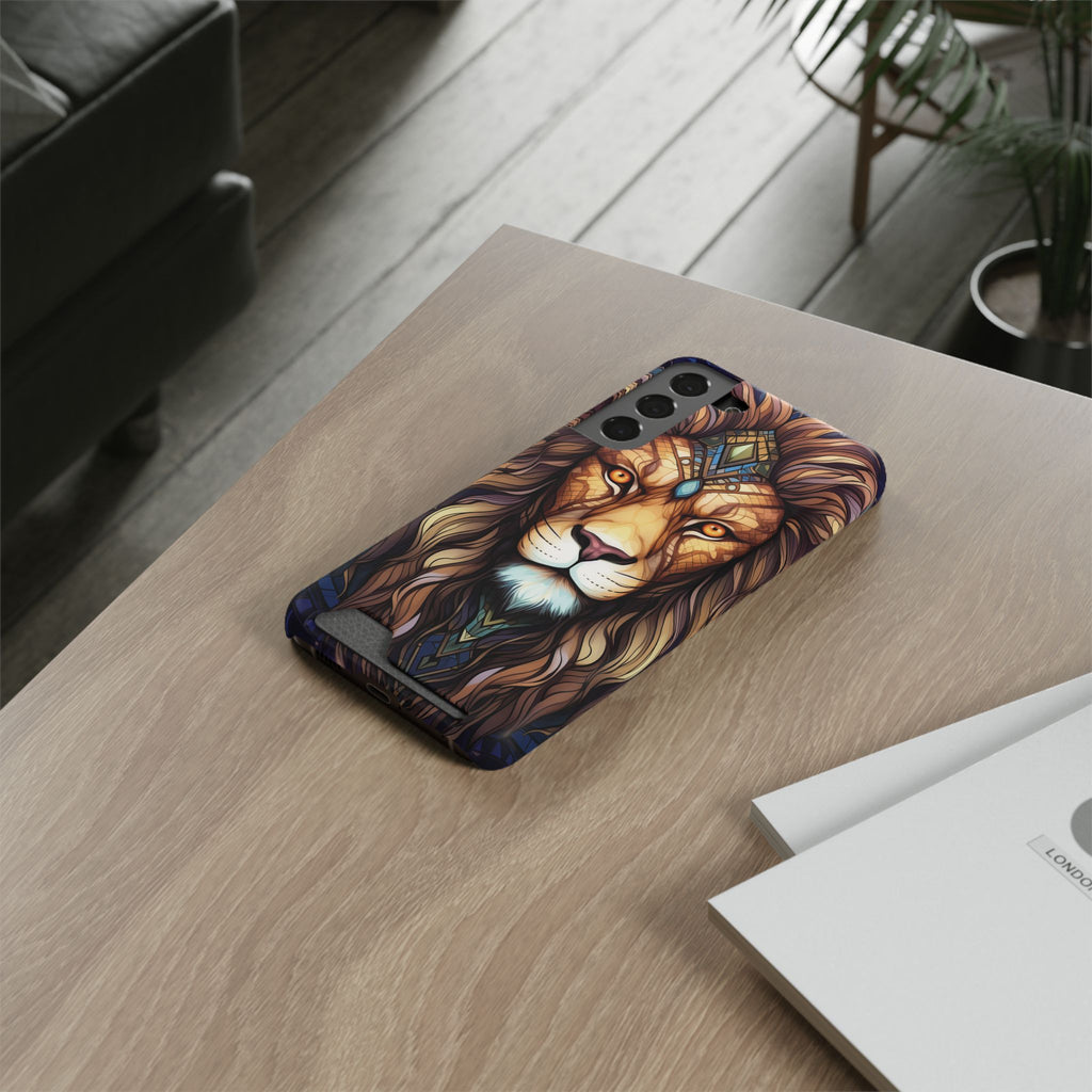 Lion Mandala Phone Case with Card Holder — Protective Wallet Cover