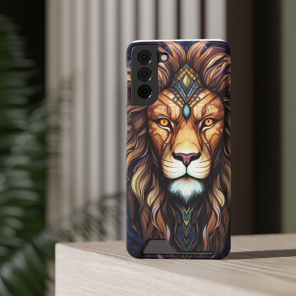 Lion Mandala Phone Case with Card Holder — Protective Wallet Cover