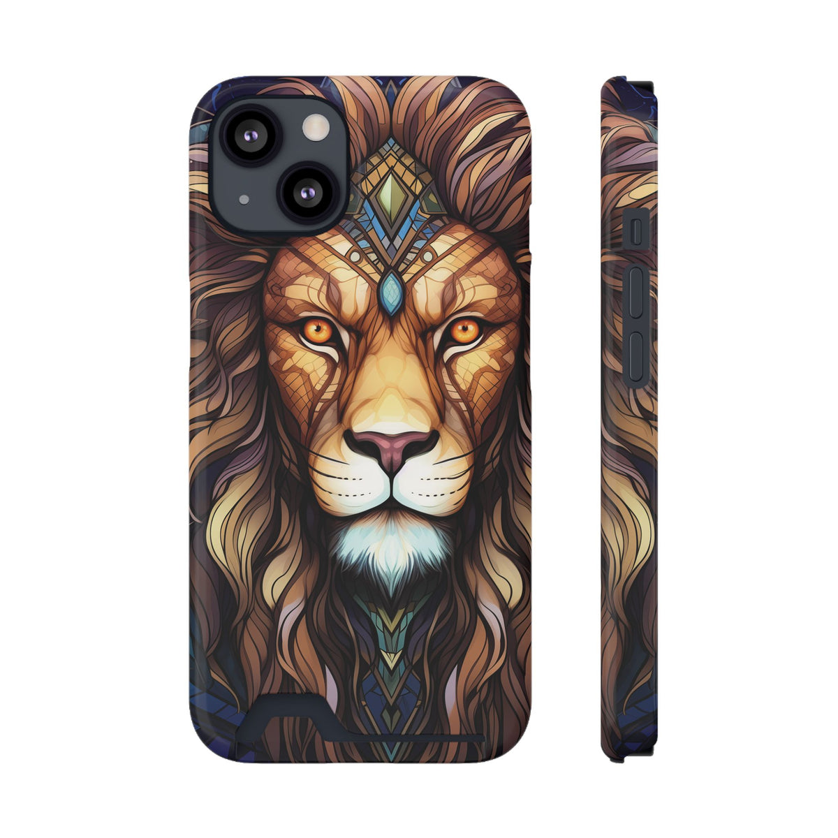 Lion Mandala Phone Case with Card Holder — Protective Wallet Cover