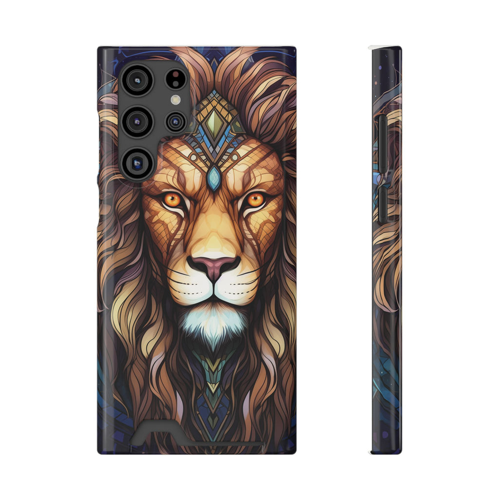 Lion Mandala Phone Case with Card Holder — Protective Wallet Cover