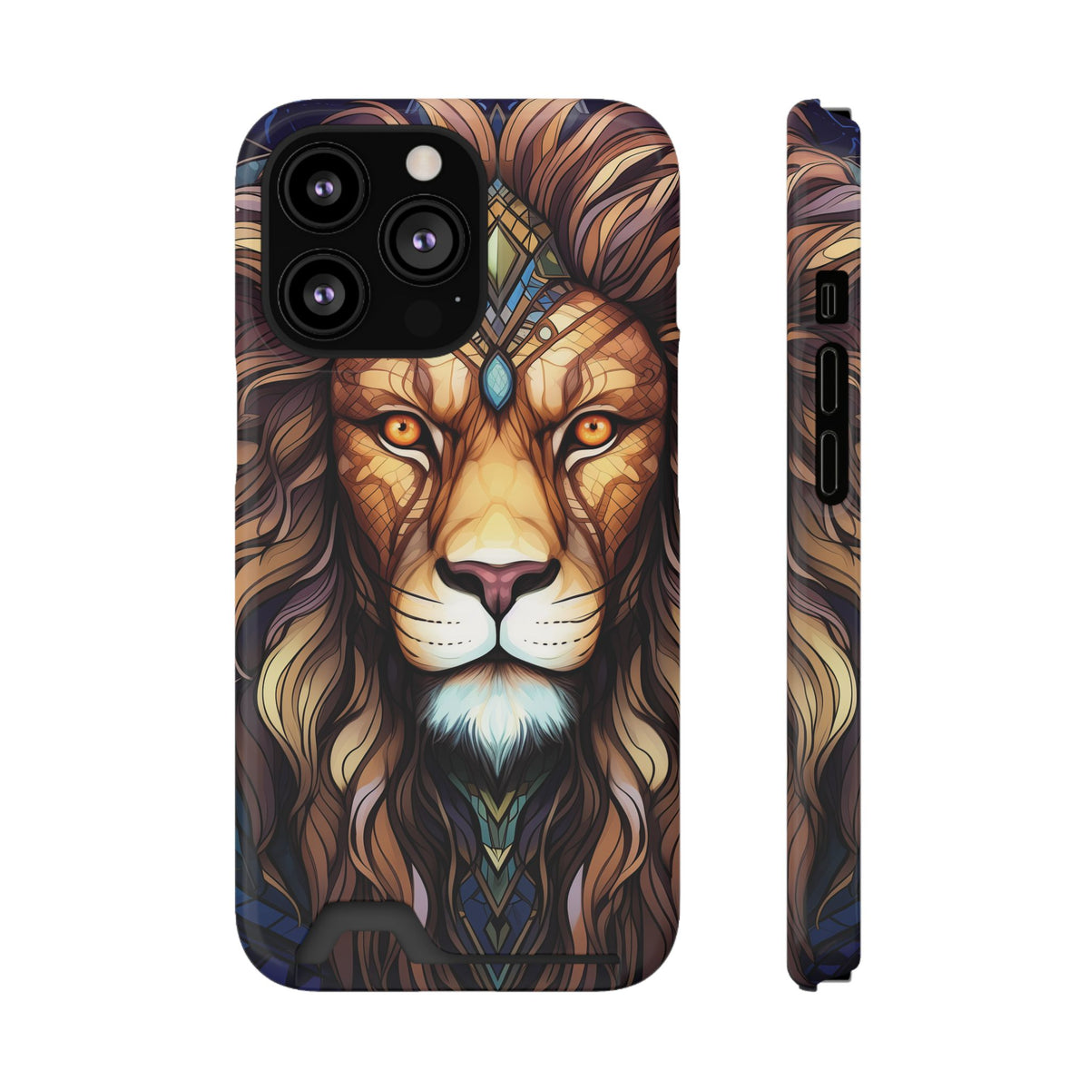 Lion Mandala Phone Case with Card Holder — Protective Wallet Cover