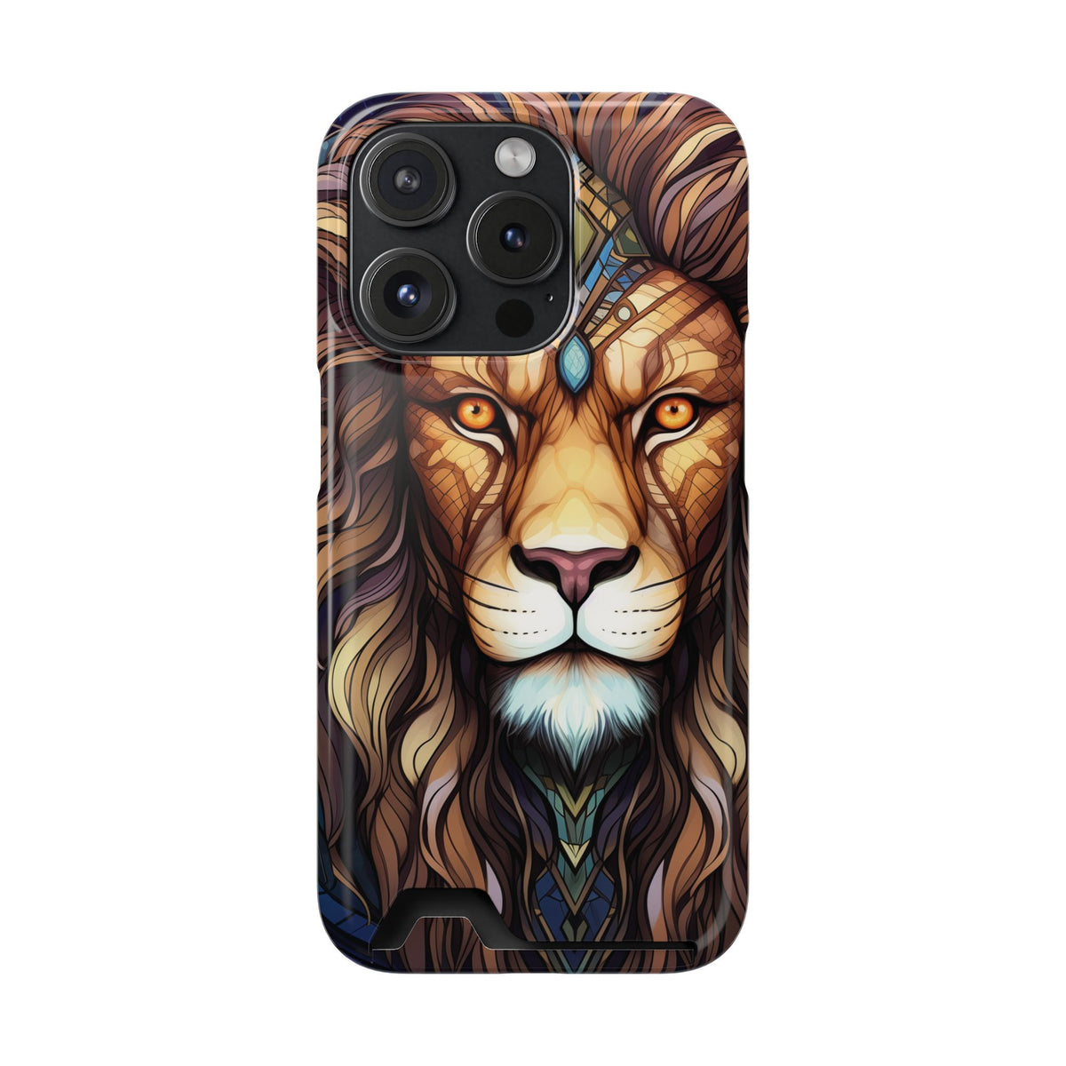 Lion Mandala Phone Case with Card Holder — Protective Wallet Cover