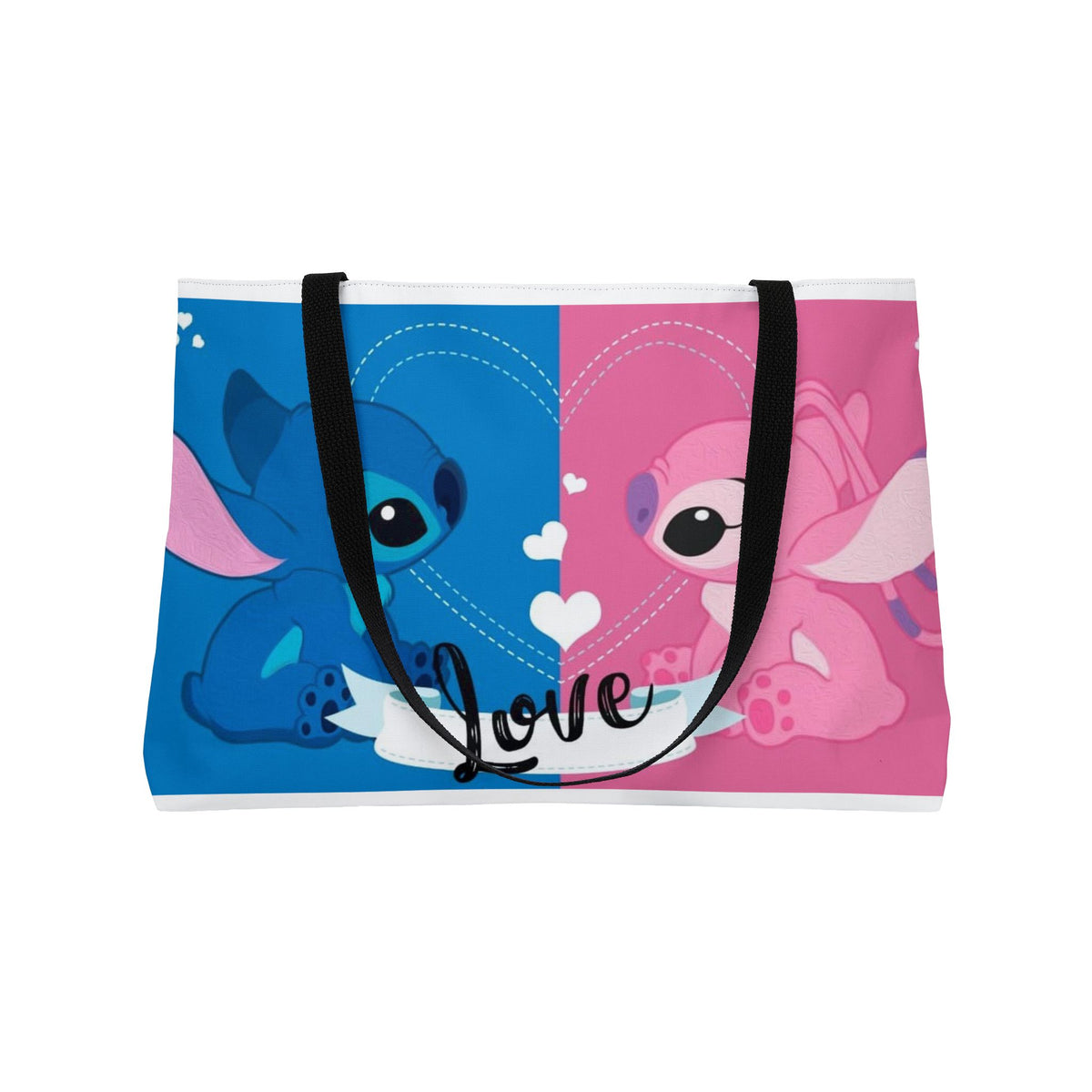 Weekender Tote Bag — Cute Blue & Pink Stitch Love Design
