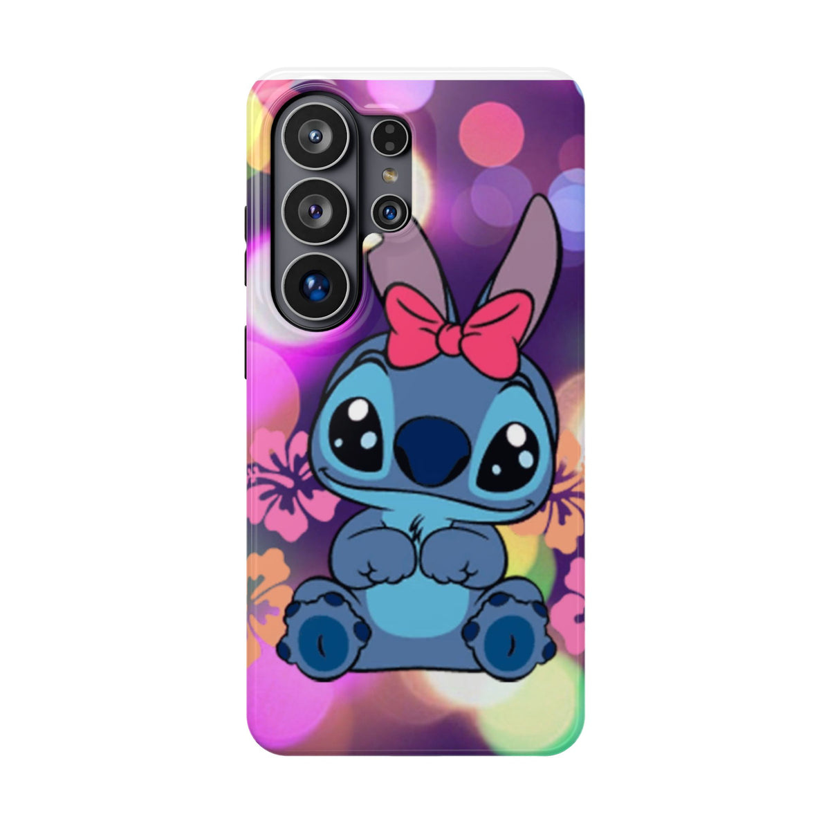 Cute Cartoon Stitch Phone Case - Magnetic Impact-Resistant Cover with Bow & Floral Bokeh Design