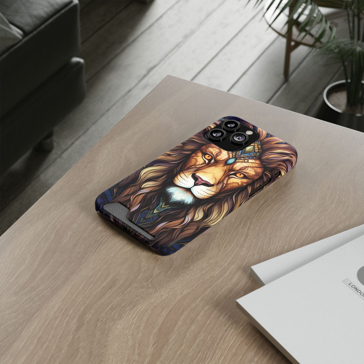 Lion Mandala Phone Case with Card Holder — Protective Wallet Cover