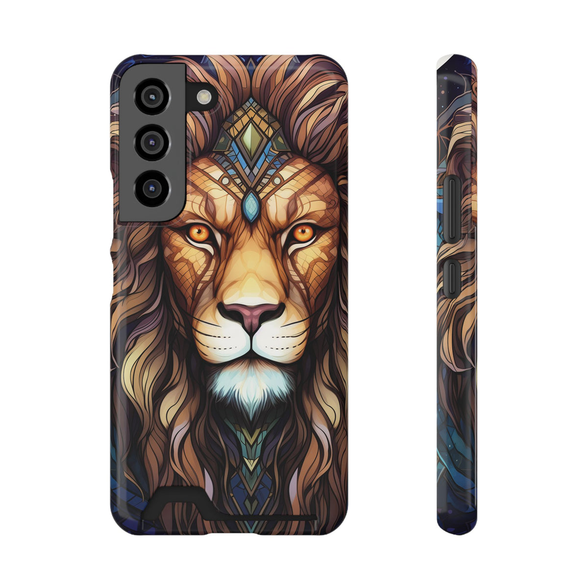 Lion Mandala Phone Case with Card Holder — Protective Wallet Cover