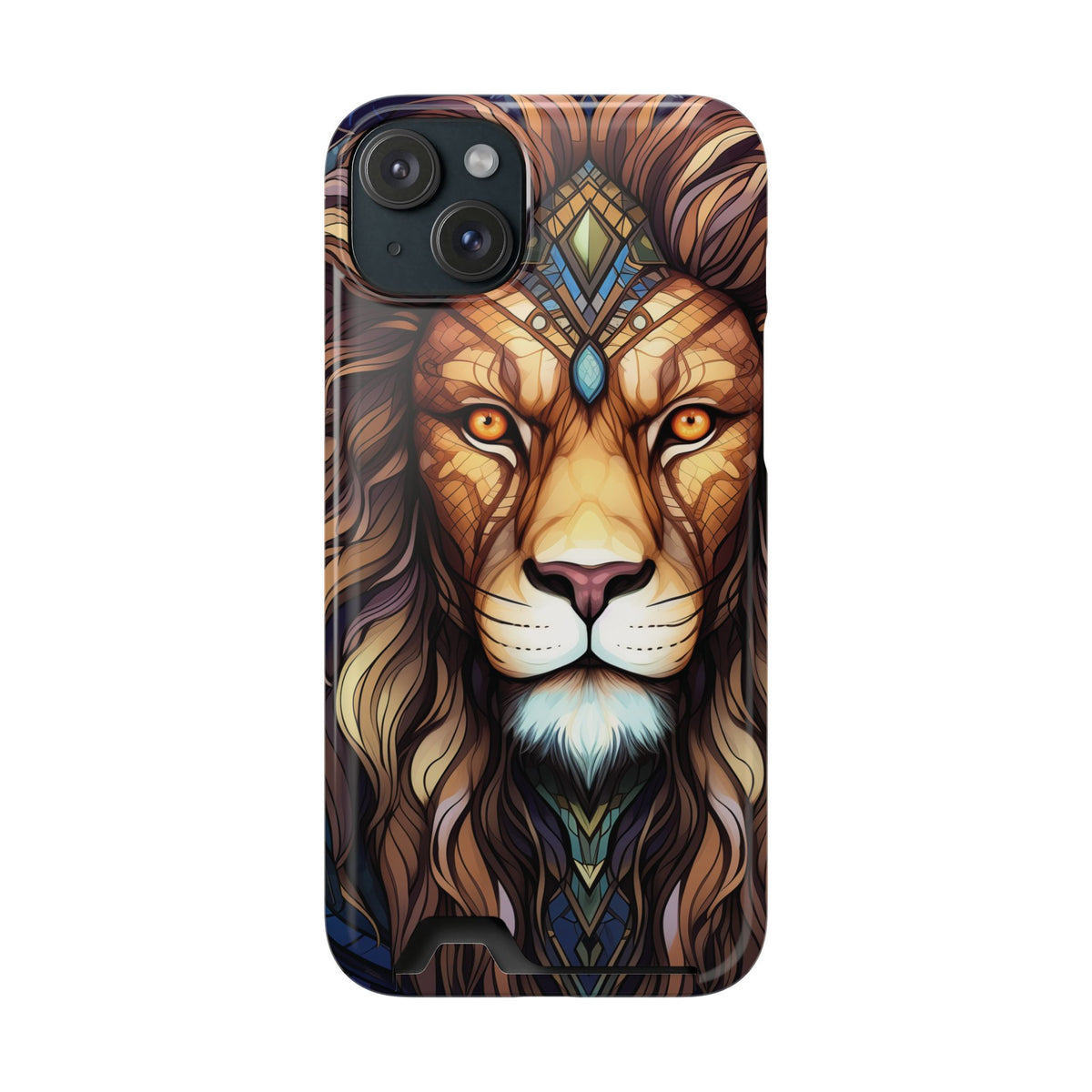 Lion Mandala Phone Case with Card Holder — Protective Wallet Cover