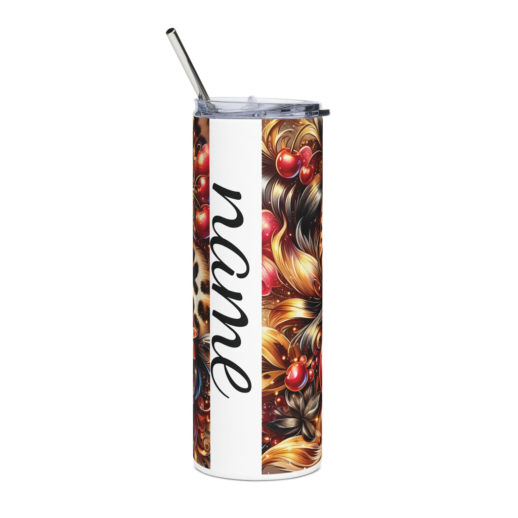 Cherry & Leopard Bow Tumbler | 20oz Personalized Stainless Steel Cup
