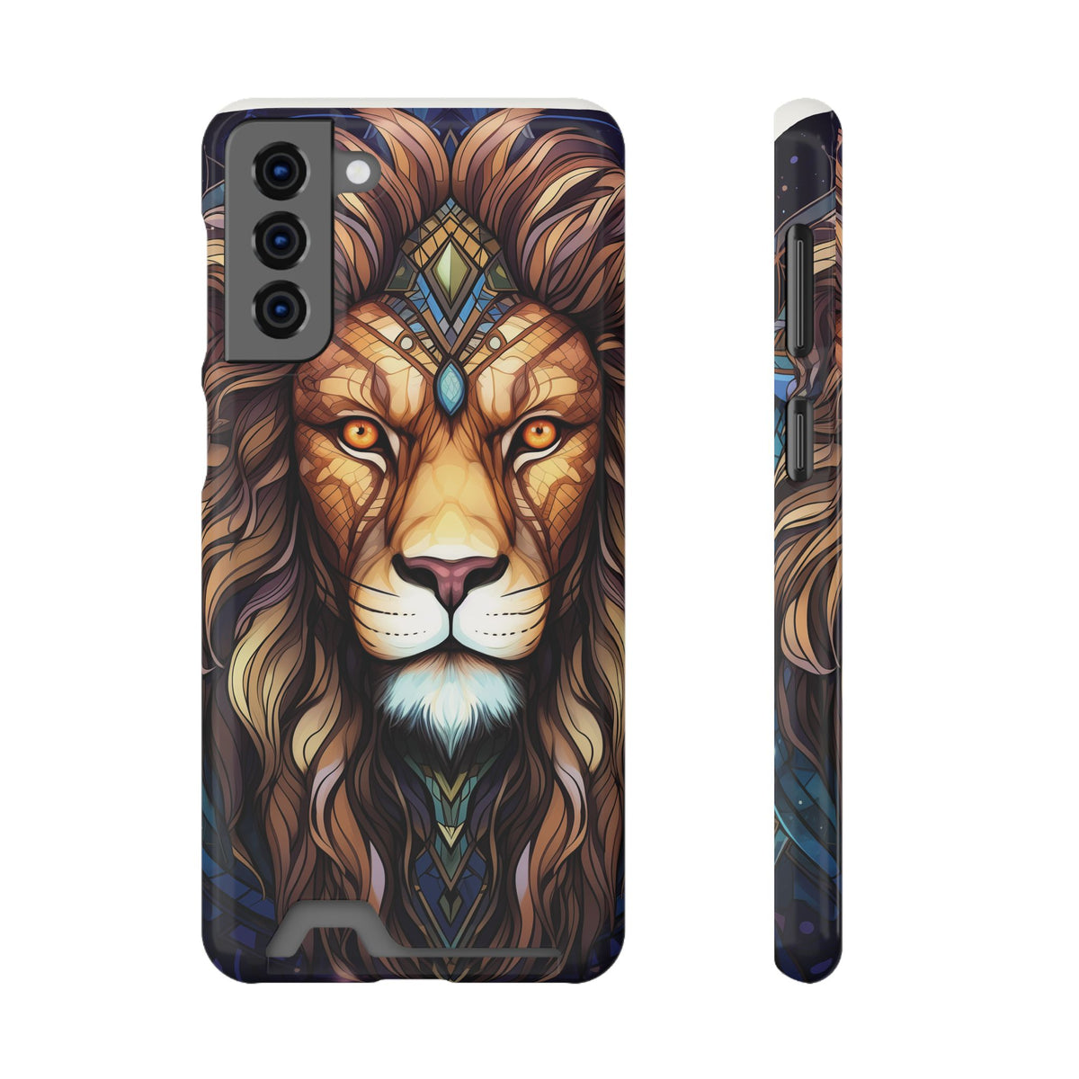 Lion Mandala Phone Case with Card Holder — Protective Wallet Cover