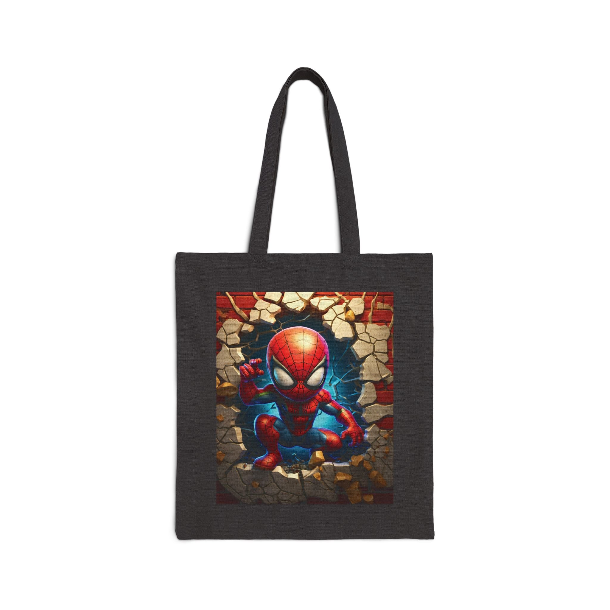 Spidey Wall-Break Canvas Tote Bag — Cute Superhero Shopper