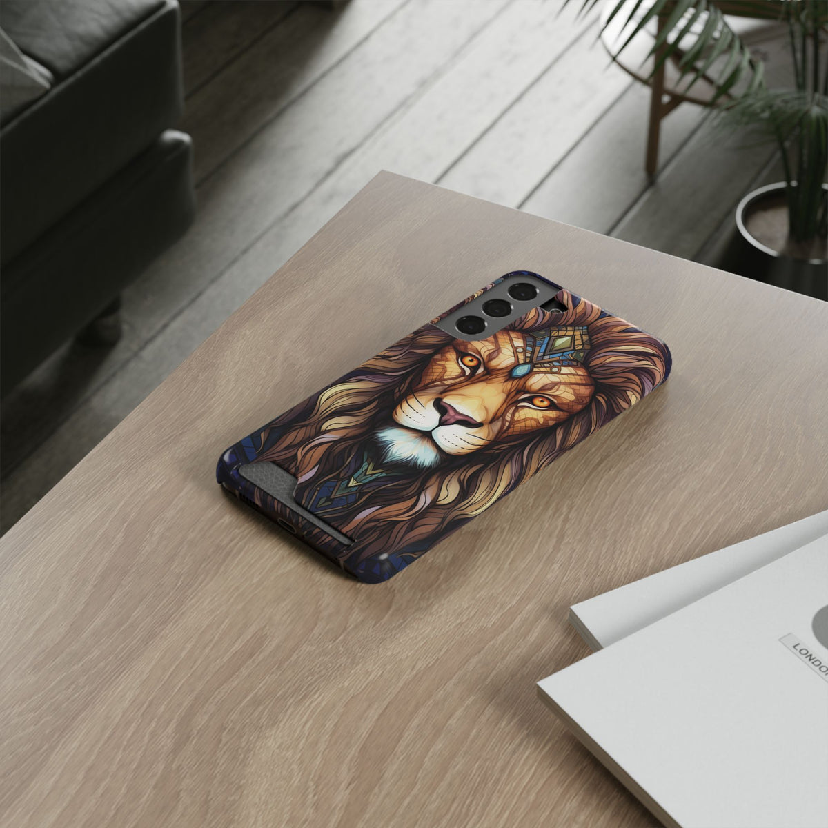 Lion Mandala Phone Case with Card Holder — Protective Wallet Cover