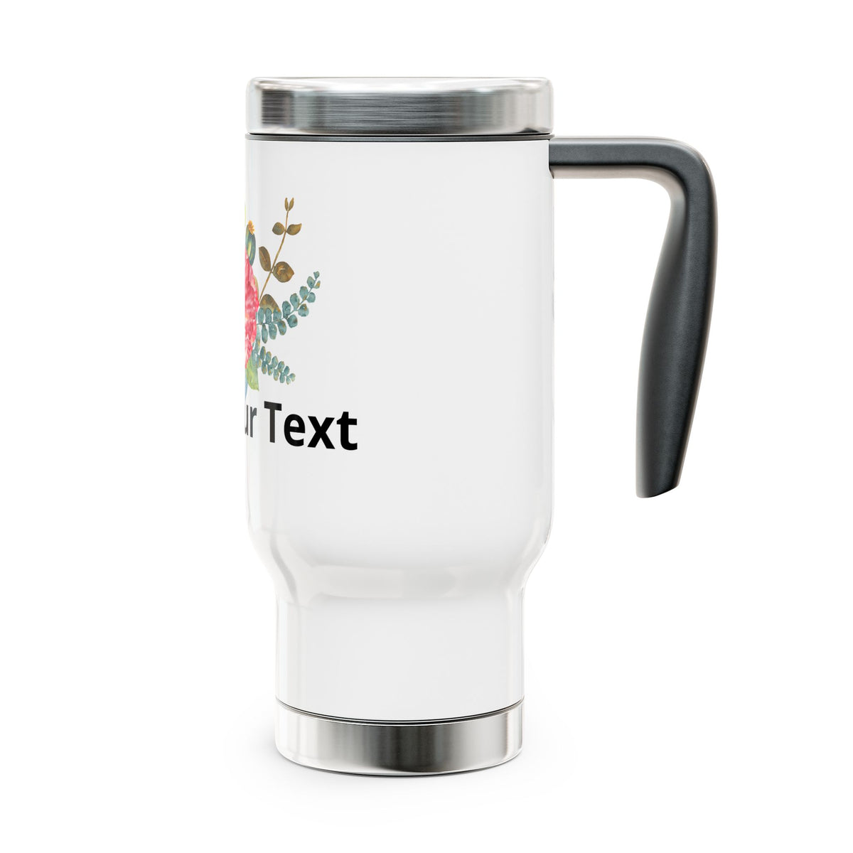 Floral Customizable 14oz Travel Mug with Handle — Add Your Text