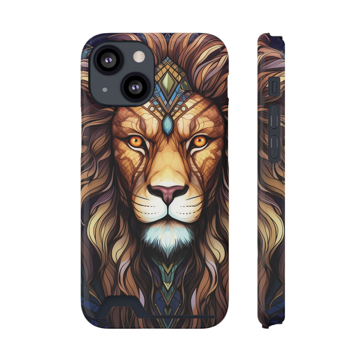 Lion Mandala Phone Case with Card Holder — Protective Wallet Cover