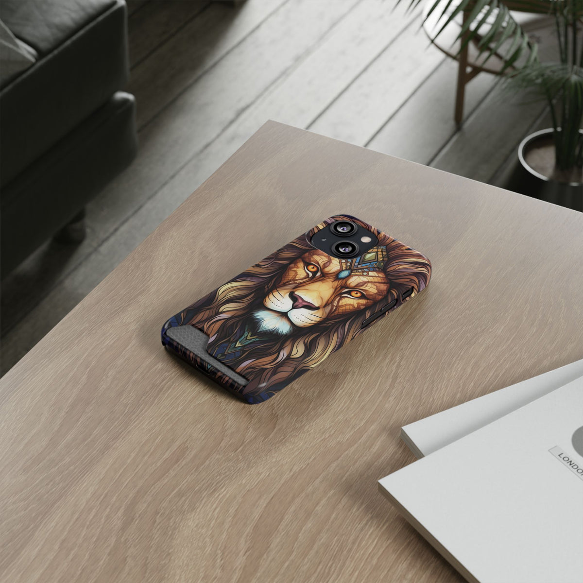 Lion Mandala Phone Case with Card Holder — Protective Wallet Cover