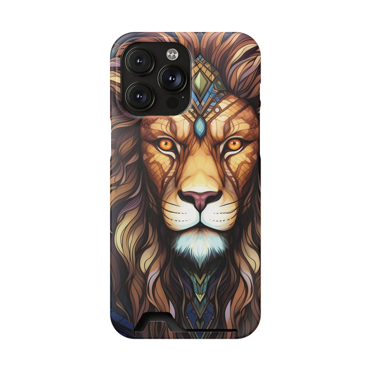 Lion Mandala Phone Case with Card Holder — Protective Wallet Cover
