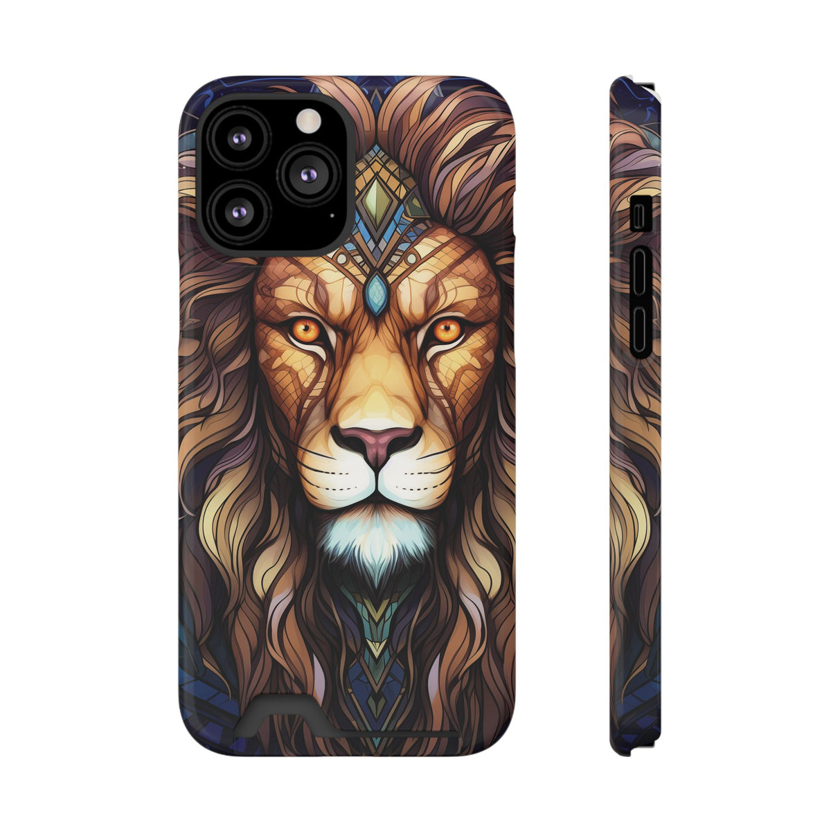 Lion Mandala Phone Case with Card Holder — Protective Wallet Cover
