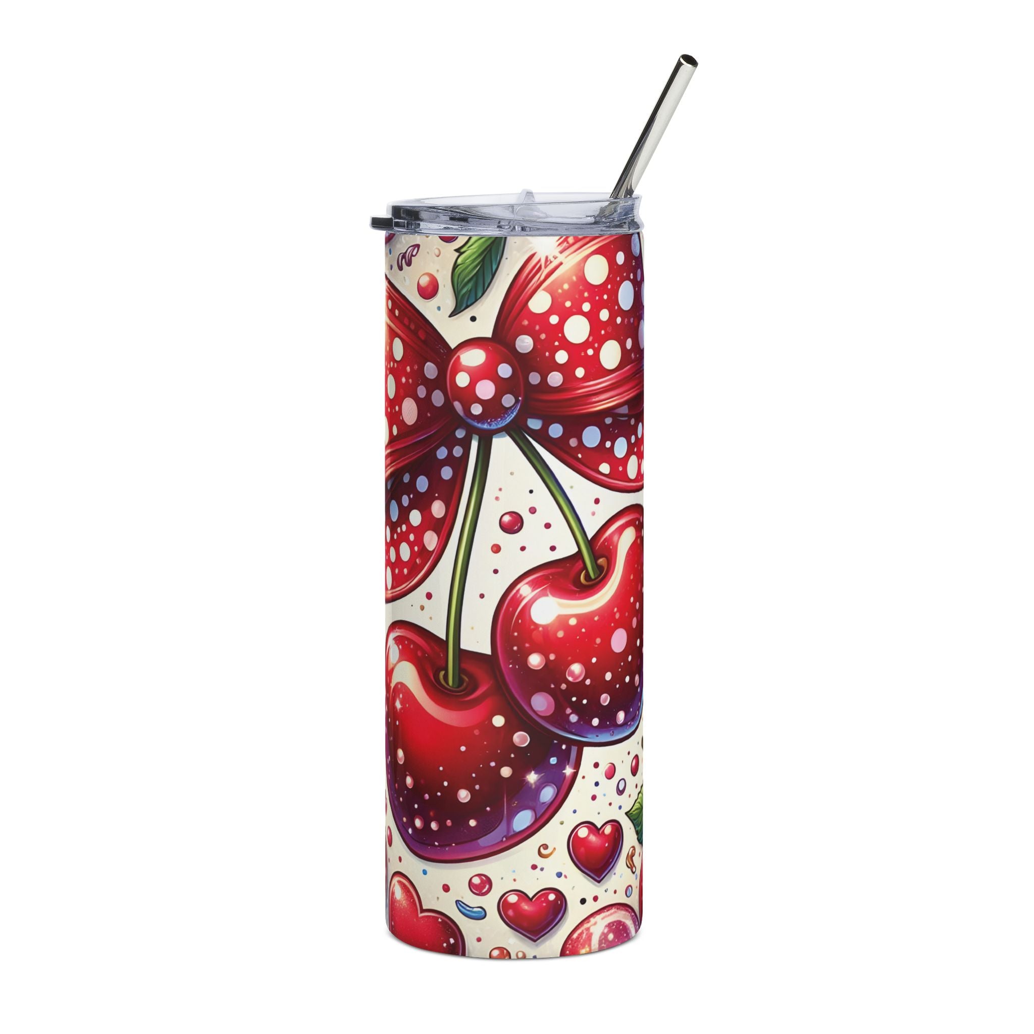Cherry Bow Pattern Tumbler | 20oz Stainless Steel Skinny Tumbler