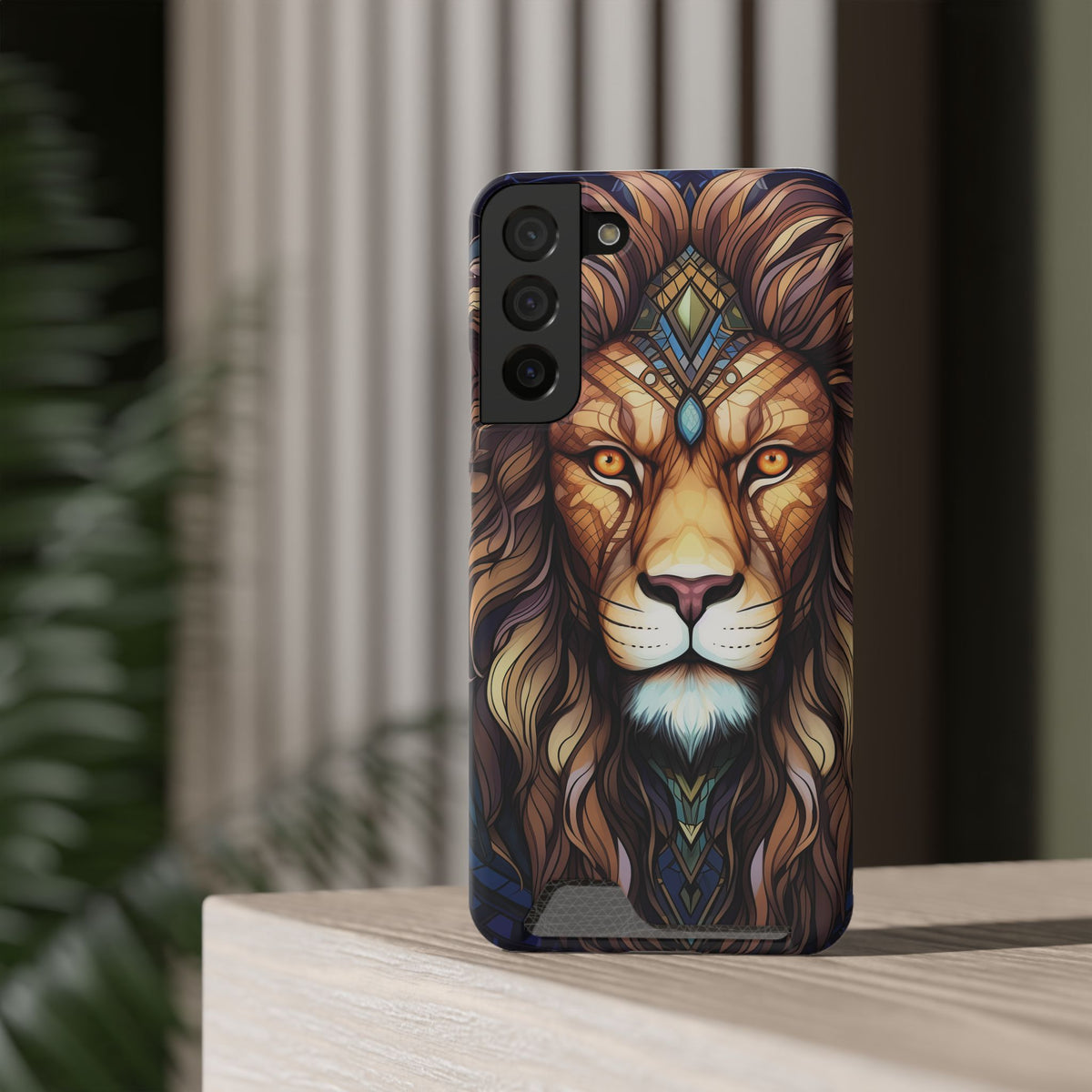 Lion Mandala Phone Case with Card Holder — Protective Wallet Cover