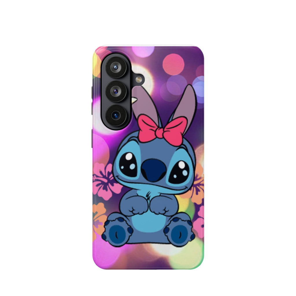 Cute Cartoon Stitch Phone Case - Magnetic Impact-Resistant Cover with Bow & Floral Bokeh Design