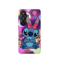 Cute Cartoon Stitch Phone Case - Magnetic Impact-Resistant Cover with Bow & Floral Bokeh Design