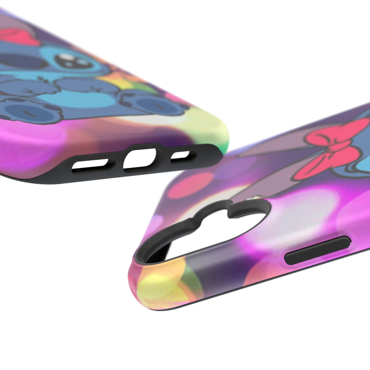 Cute Cartoon Stitch Phone Case - Magnetic Impact-Resistant Cover with Bow & Floral Bokeh Design
