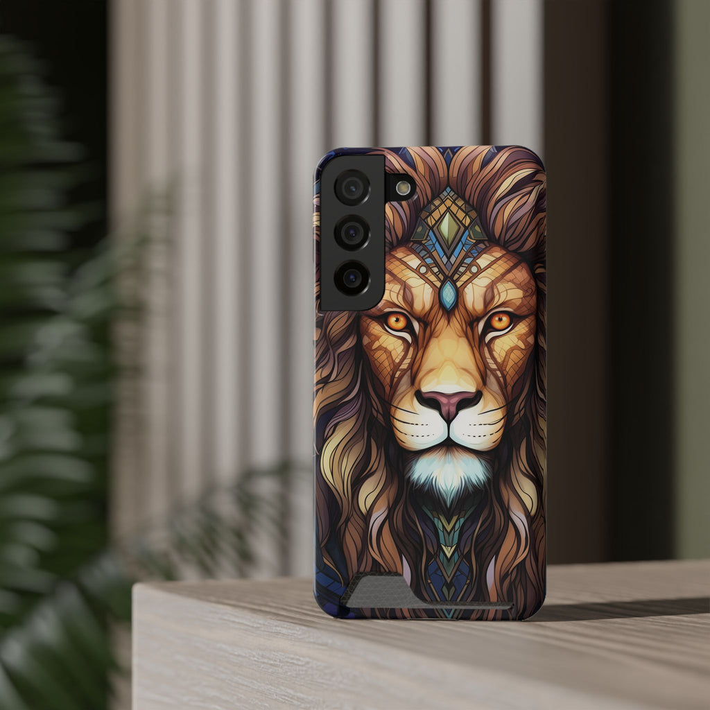 Lion Mandala Phone Case with Card Holder — Protective Wallet Cover