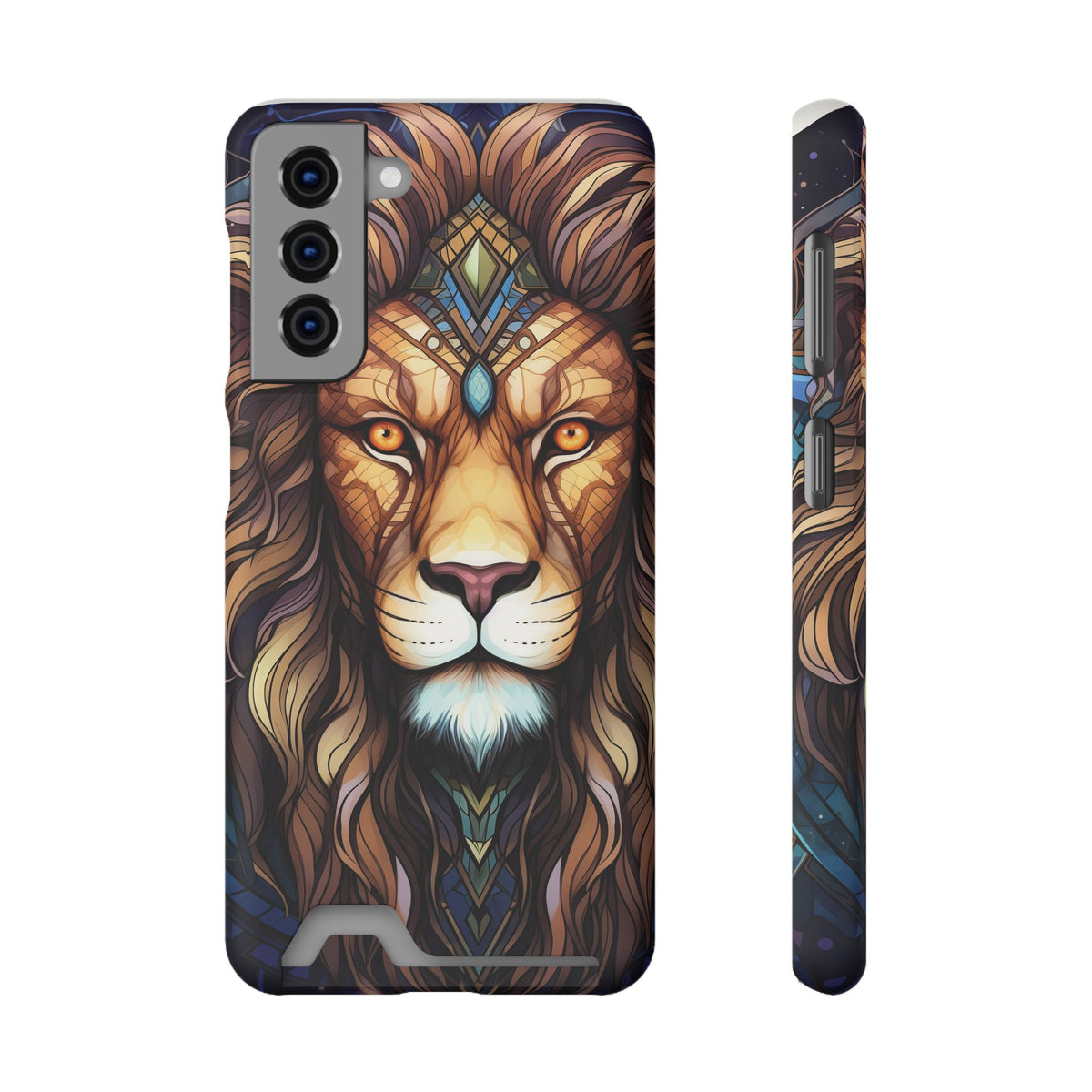 Lion Mandala Phone Case with Card Holder — Protective Wallet Cover