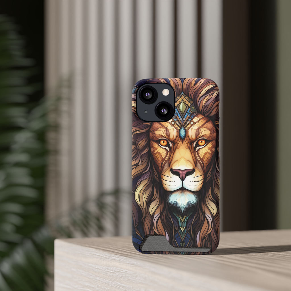 Lion Mandala Phone Case with Card Holder — Protective Wallet Cover