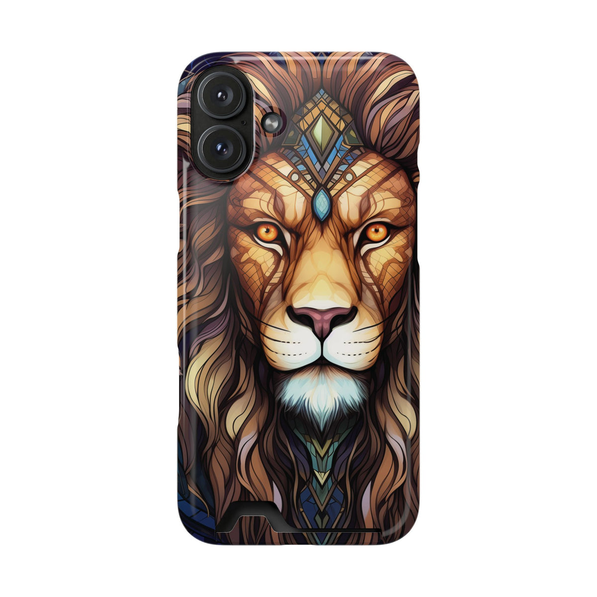 Lion Mandala Phone Case with Card Holder — Protective Wallet Cover