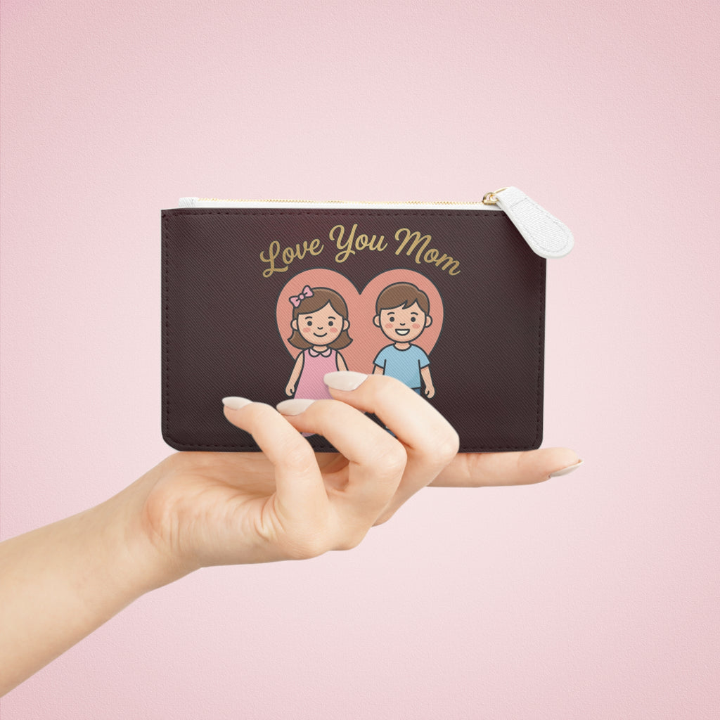 Love You Mom Mini Clutch Bag | Kids Cartoon Heart Pouch | Mother's Day Gift