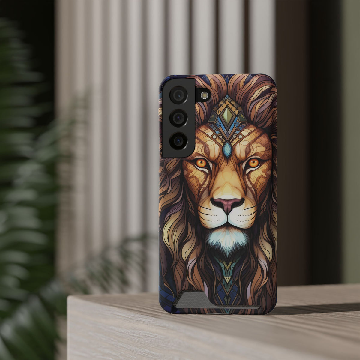 Lion Mandala Phone Case with Card Holder — Protective Wallet Cover