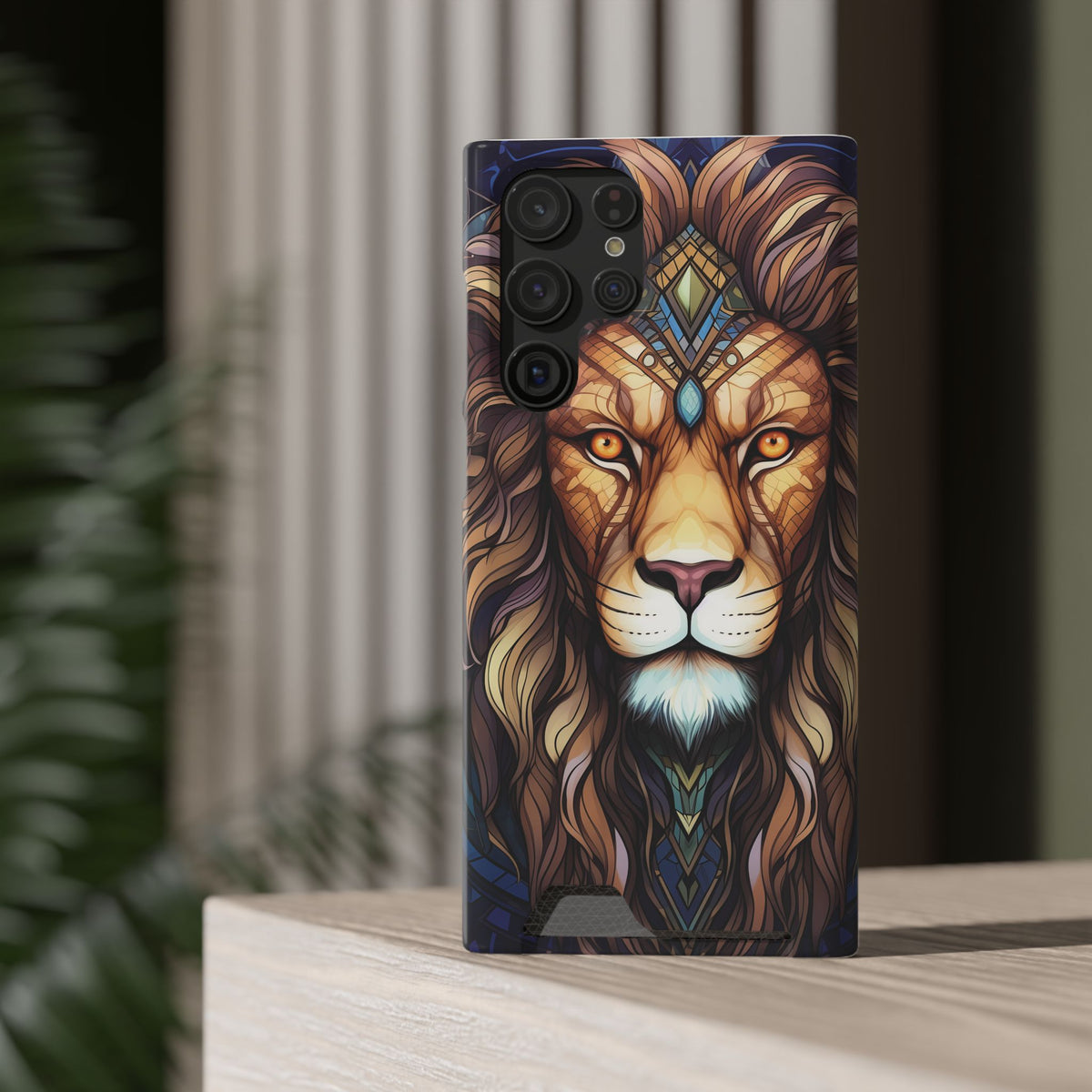Lion Mandala Phone Case with Card Holder — Protective Wallet Cover