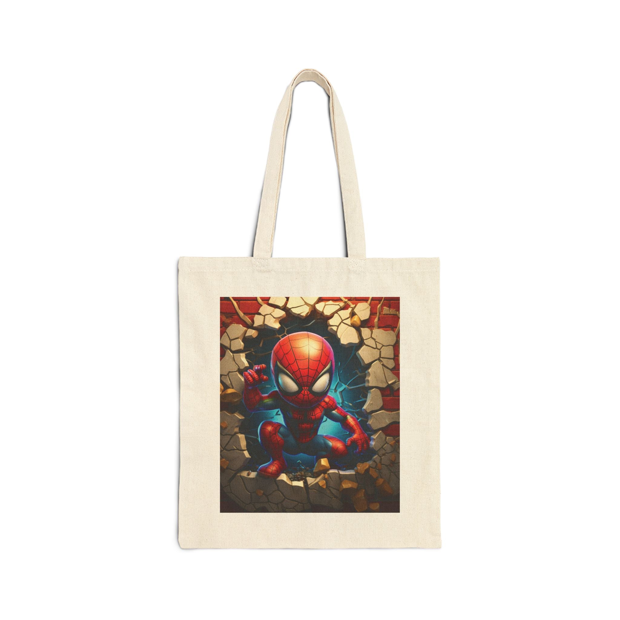 Spidey Wall-Break Canvas Tote Bag — Cute Superhero Shopper