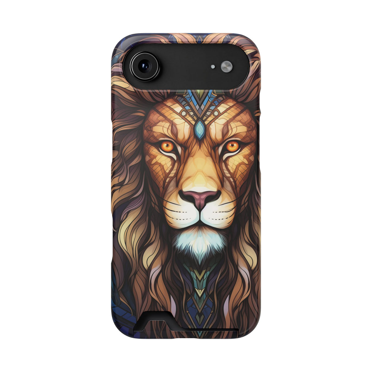 Lion Mandala Phone Case with Card Holder — Protective Wallet Cover