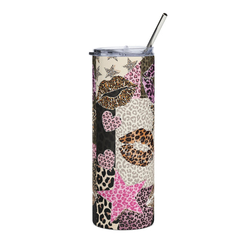 20oz Leopard Kiss Tumbler — Pink & Neutral Animal Print Stainless Steel Travel Cup