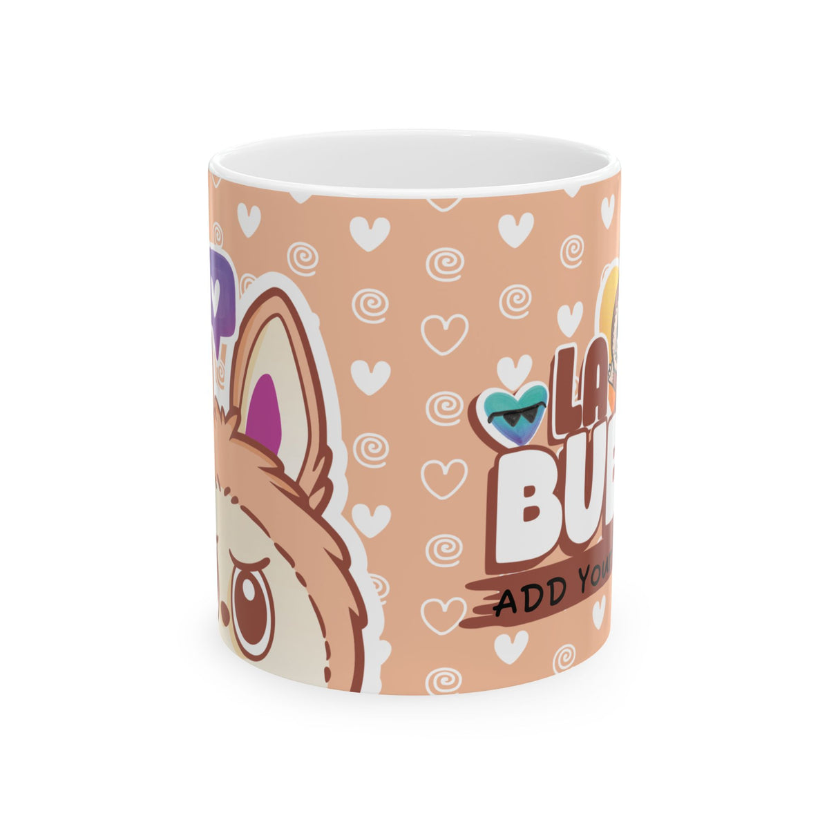 Cute La BUBU Ceramic Mug – Add Your Name, Heart Pattern Coffee Cup (11oz/15oz)