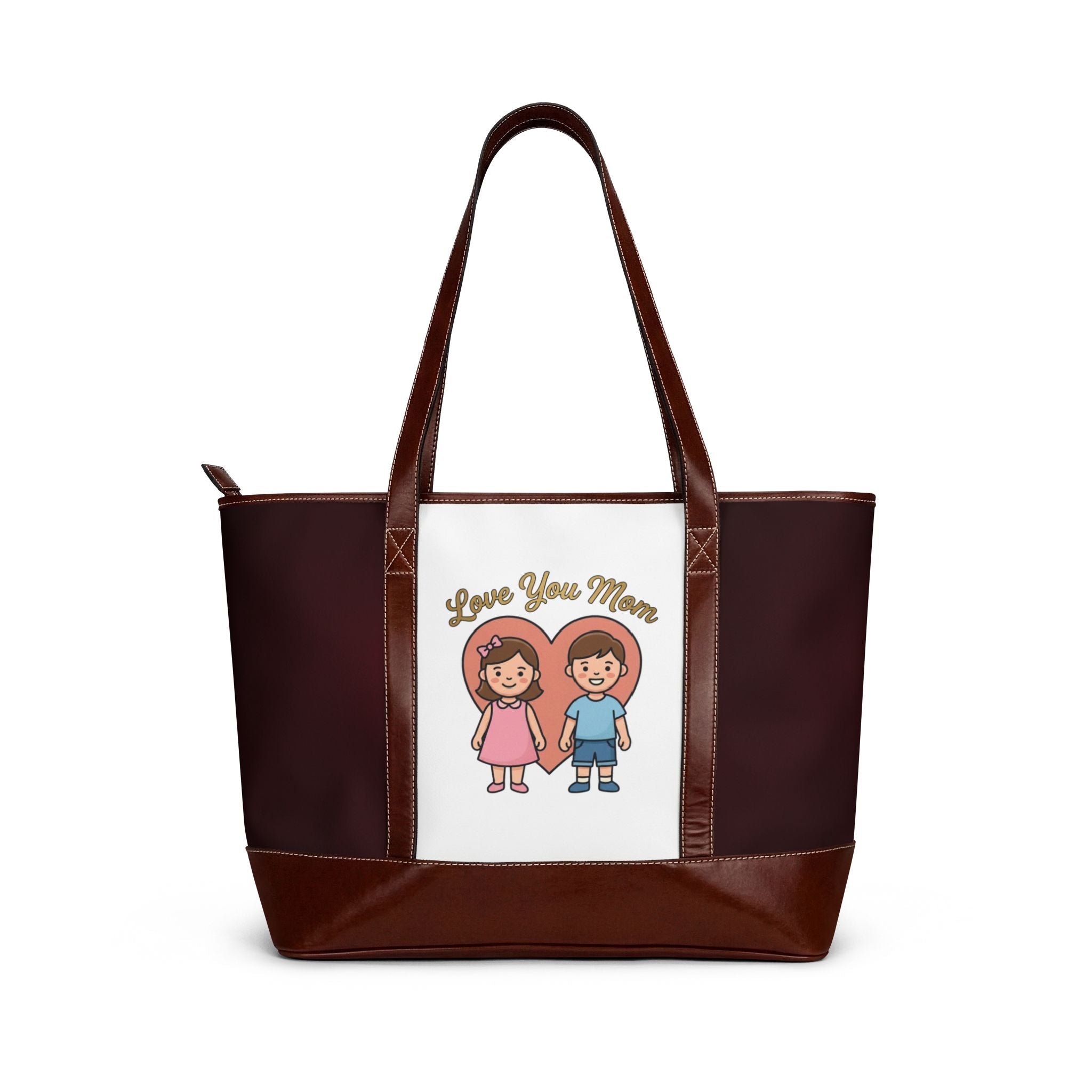 Love You Mom Illustration Handbag | Mom & Child Cartoon Tote Bag